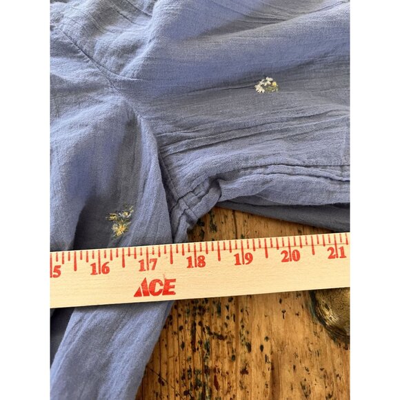 American Eagle Womens Blue Embroidered Crop Blouse Size S Bohemian Cotton - Picture 6 of 7